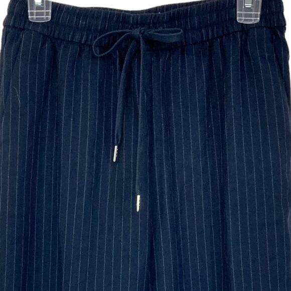 H&M pinstripe drawstring waist pants ladies 8 dark blue tapered trousers - Picture 2 of 8